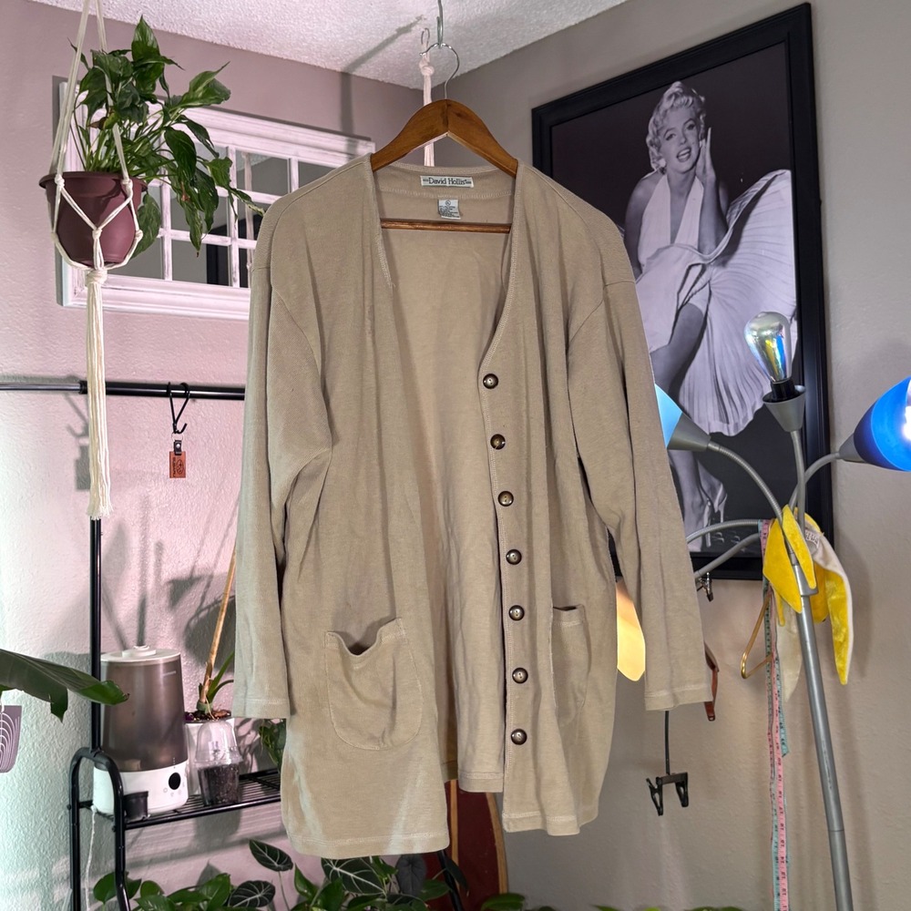 David‎ Hollis Beige Lightweight Button Front Cardigan Sweater XL